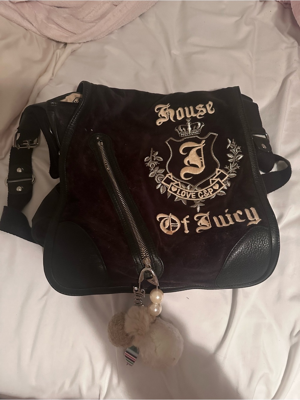 Juicy Couture Black Velvet Embroidered Crest Crossbody